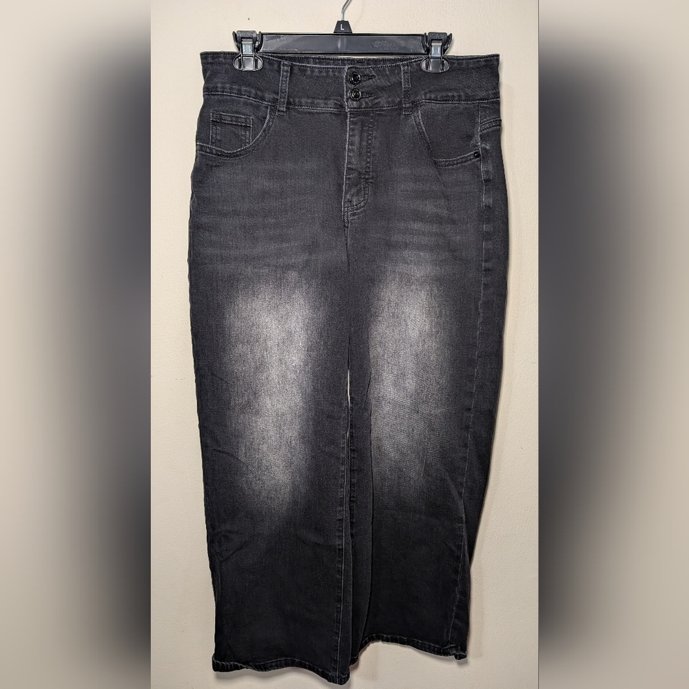 Black Wide Leg Jeans High Waist Faded Wash Stretchy UpNet Women's Size 12S